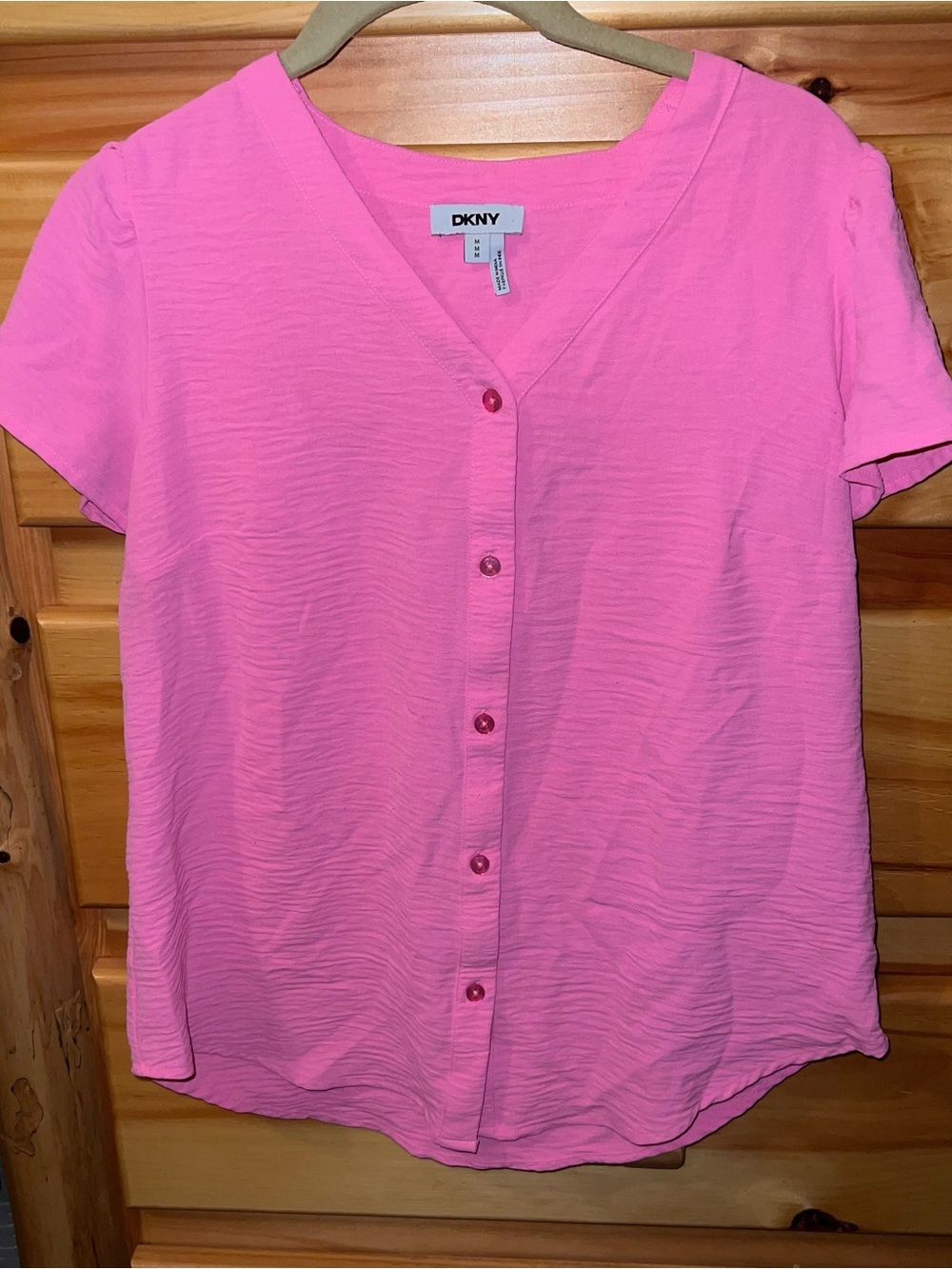 DKNY Pink Short-Sleeve Button Front V-Neck Top